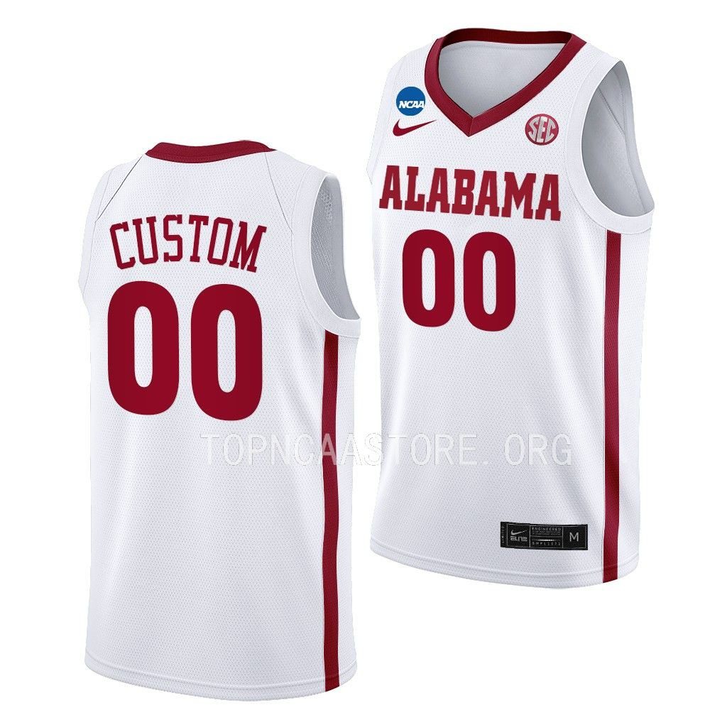 Men's Alabama Crimson Tide Custom #00 March Madness 2023 White NCAA College Basketball Jersey